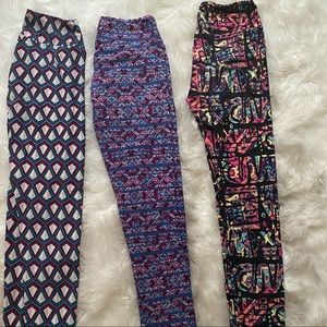 Three pairs of Lularoe one size fits all leggings for less than the price of one
